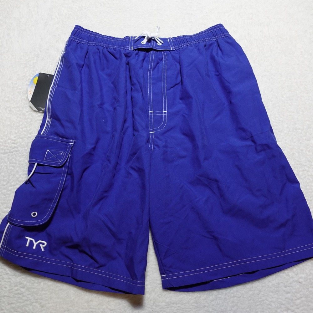 TYR Challenger Swim Shorts Mens Large Royal Blue UPF 50+ Cargo TCHA5A